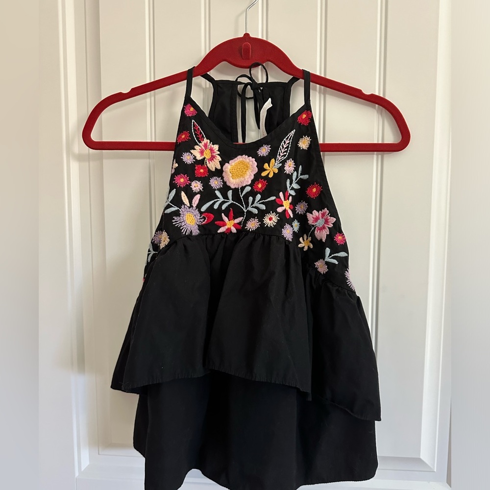 Zara Halter Embroidered Top